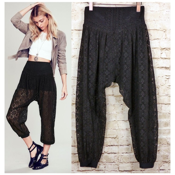 Free People Pants - Free People Samara Lace Harem Pants Black Boho